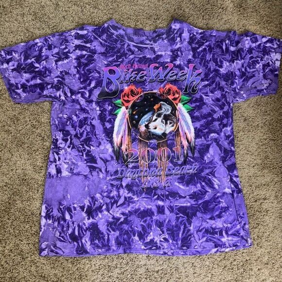 NOS vtg 2001 Daytona Beach Bike Week t shirt purple tie dye XL 2 sided - Picture 1 of 8
